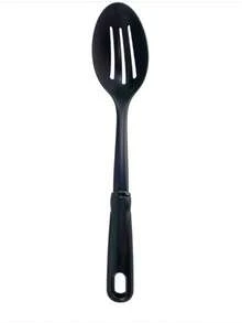 (6 Pack) Slotted Plastic Straining Spoon, Soft-Grip Black Handle, Nylon Head - Black - View 6