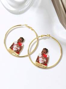 1 pièce Boucles d'oreilles créoles, Boucles d'oreilles créoles avec plaque signalétique, Boucles d'oreilles personnalisées avec photo, Cadeaux personnalisés pour elle, Personnalisation personnalisée d'images avec noms, Boucles d'oreilles , Styles , Styles familiaux, Articles uniques