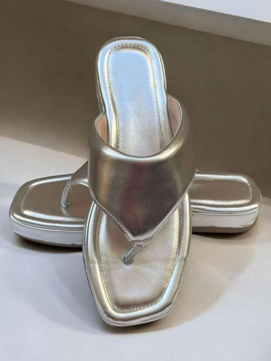 Women's Sandals Clogs Flip Flops Platform Comfortable Flat Neutral Outdoor Home - Gold - View 1
