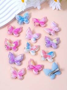 10pcs/Set Girls Colorful Shiny Cartoon Butterfly Hair Clips, Cute Princess Hair Accessories, Side Bangs Hair Clips, Suitable For Travel, Holiday And Daily Use