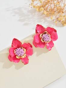 1 Pair Elegant Floral Earrings, Sweet & Fresh And Simple Style, Versatile High-End Exquisite Pink Flower Earrings, Retro Camellia Earrings, Suitable For Women To Wear Casually And On Vacation