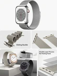 Correa de bucle milanés de acero inoxidable magnético para hombres y mujeres | Compatible con Series 10/9/8/7/6/SE 2nd Gen (38mm/40mm/41mm/44mm/45mm/49mm) | Ligera y transpirable para uso diario, negocios, verano, commute y uso casual