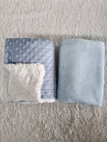 Kit 2 Items For Baby Girl Boy Blanket + Plain Microfiber Blanket Maternity Exit Blanket - Azul de doble cara + Azul liso - Ver 3