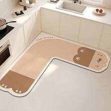 1pc Cute Bear Design L-Shaped Absorbent Non-Slip Kitchen And Bathroom Floor Mat - Cartoon Diatom Mud, Oil Absorption, Lightweight & Stain-Resistant For Modern Homes, Bathroom Mat Back To School