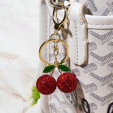 1pc Cherry Shaped Rhinestone Decor Vintage Metal Key Chain, Fashion Bag Pendant - Multicolor - View 10