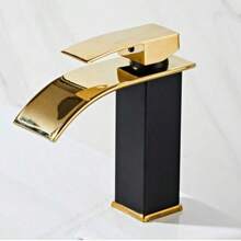 1pc Nordic Black Brass Waterfall Bathroom Faucet, Cold And Hot Water Tap For Vanity Vessel Sink
