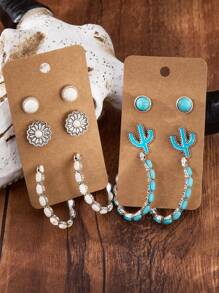 2/6/12 peças Brincos de turquesa estilo cowgirl retrô para mulheres, brincos de joias estilo boho vintage, joias de verão para mulheres, joias turquesa