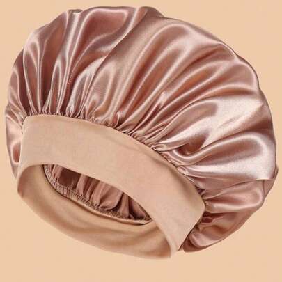 2pcs Silk Bonnet For Sleeping, Satin Hair Bonnets, Soft Elastic Band Silk Sleep Cap, Silk Hair Wrap For Curly Hair (Black Gold) Home Bathroom Decor Summer
