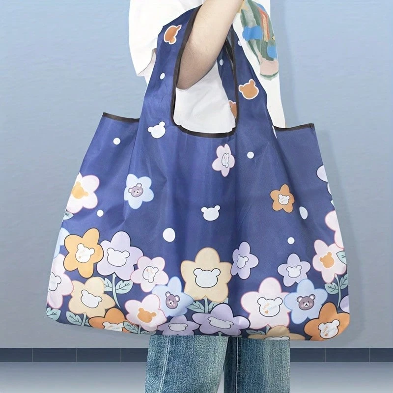 [Chic Tote Bag] Spacious Chic Nylon Tote Bag | Unique Print Design - Shoulder Shopping & Travel Bag, Includes Matching Pouch - 油畫花卉 - 查看 1