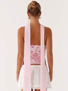 Womens Floral Embroidery Cami Tank Top With A Scarf Y2k Sparkle Sequin Slim Fit Solid Color Camisole Crop Tops Backless Pearl Embellished Vests Shirts Bling Glitter Rhinestone Going Out Tops Party Club Streetwear - 粉色 - 查看 2