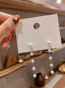 1pair White Faux Pearl Chain Design Dangle Earrings Elegant Minimalist Style Delicate Female Gift Bride Accessories Wedding Halloween