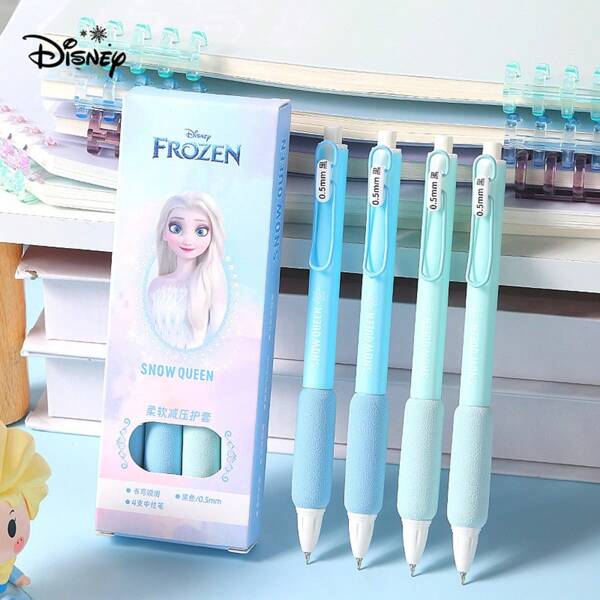Disney 4pcs Disney Authorized High-Quality Signature Pens With 0.5mm Tip, Black Ink, Smooth Writing For Students - Frozen, Spider-Man, School Supplies,Back To School