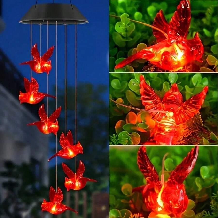 1/2/4pcs Solar Powered Wind Chimes, Outdoor Garden Yard Decor, Cardinal Bird, Home Party Night Garden Decoration Valentines Day Gifts