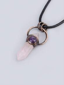 1pc Retro Hexagonal Pointed Pendant Necklace Vintage Natural Semi-Precous Stone Tiger Eye Amethysts Aventurine Quartz Jewelry H664