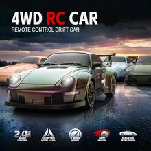 RC 漂移赛车 1:24 比例遥控车，2.4G 遥控车，20+Km/H 高速赛车，漂移车，带漂移轮胎、障碍物和灯光，适合圣诞节