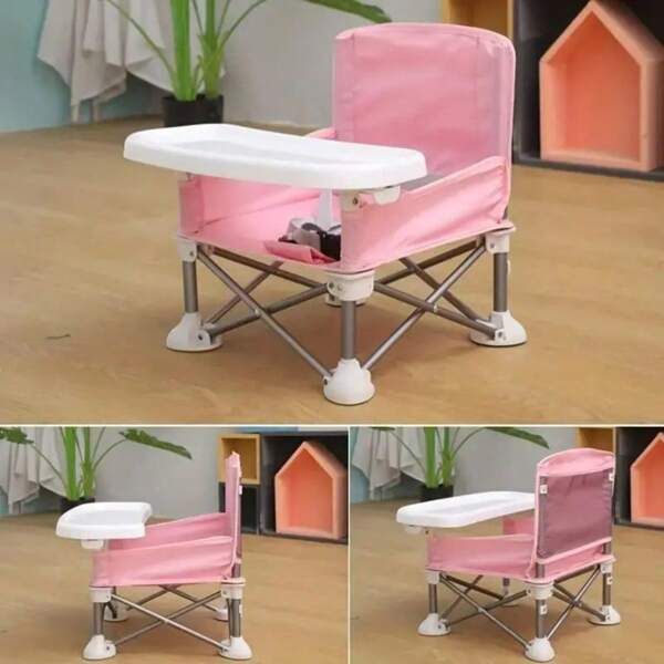 High Chair Multi-Function Foldable Additional Tray Double Safety Belt To Prevent Falling Rear Storage Bag