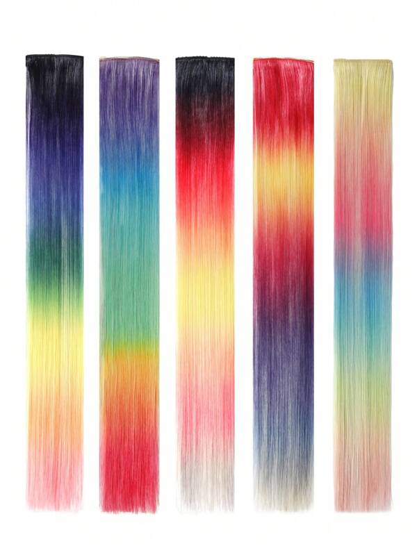 Extensiones de cabello con clips arcoíris, 2 clips por cada pieza, total 2 piezas