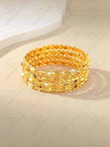 1 Set Of 4 Pcs Elegant Middle Eastern Style Women's 24K Gold Plated Hollow Design Bracelet, Fashion Bangle For Bride Wedding