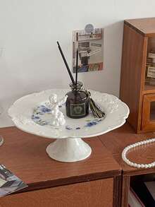 1pc Vintage French Floral Embossed Ceramic Trinket Dish Decorative Accessory For Women Storage Organizer Travel Essentials Back To School Dormitory Storage - White - View 6