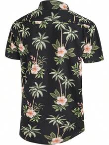 Big And Tall Men's Hawaiian Shirt - Short Sleeve, Tropical Floral Button Down Casual Summer Beach Shirthalloween - Black-green Palm - View 11