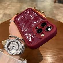 Suitable For IPhone 16/16 Pro/16 Pro Max/16 Plus/15/15 Plus/15 Pro/15 Pro Max, 14/14 Plus/14 Pro/14 Pro Max, 13/13 Pro/13 Pro Max, 12/12 Pro/12 Pro Max, 11/11 Pro/11 Pro Max, 7/8 Plus, Xr/Xs/Xs Max High-End Creative Fashion Floral Pattern Phone Case For Apple Valentines Day - 酒紅色 - 查看 7