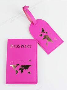 1 Set Map Print Anti-Lost Luggage Tag & Passport Holder, Printed PU Travel Essentials, Travel Organizer, Travel Wallet, Passport Cover, Beach Holiday, Summer Christmas Vacation Travel Accessories Vacation Back To School Women Mini Travel Products