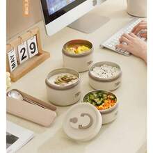 304 Stainless Steel Portable Thermal Lunch Box With Large Capacity Bag Multilayer Bento Box  Food C - Cà phê nâu - Xem 10