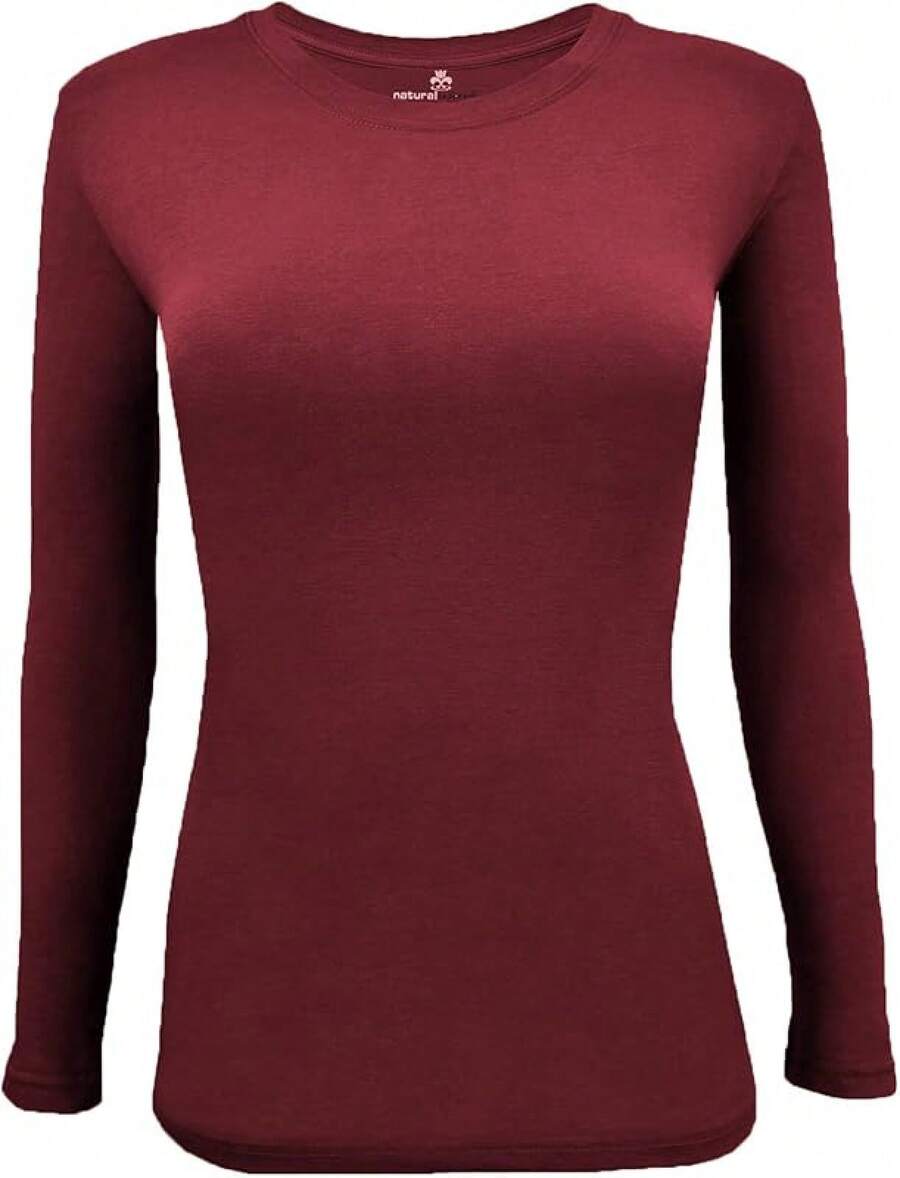 Women's Under Scrub Tee Crew Neck Long Sleeve-Shirt - Burgundy - View 1
