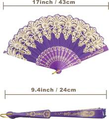Handheld Chinese Folding Fan Hand Fans For Women Foldable Bulk For Party Wedding Church Dancing (Purple) - Purple - View 6