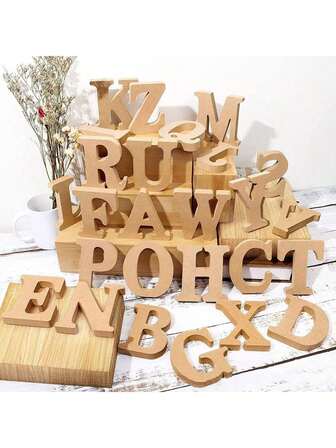 1-26pcs 3.14in White/Natural Wooden Uppercase English Letter Decor, DIY Craft, Home Decor, Wedding, Photography Props, Valentine's Day, Christmas, Back To School Christmas Decorations Room Decor