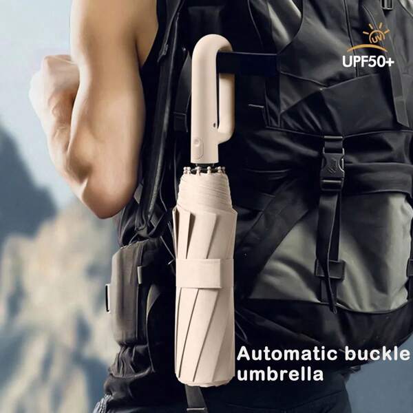 Minimalist Solid Color Buckle Umbrella, Sunshade, Rain Protection, Multipurpose