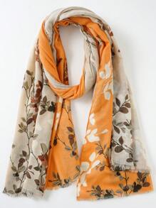 1 Stück Damen Retro Elegant Botanisches Blätter Muster Leinen Schal, vielseitiger langer Schal/Umhang für Frühling, Sommer, Herbst Outdoor, Urlaub & Lässig Tragen