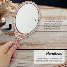 复古手持化妆镜 - 花卉蚀刻电镀梳妆镜，欧式复古图案便携式旅行镜，适用于钱包和梳妆台，INS 美学玫瑰金手镜，送给新娘、青少年和复古爱好者的创意礼物，非常适合婚礼准备、卧室装饰、母亲节和圣诞节的礼物，带有优雅手柄的紧凑型化妆镜 - 多色 - 查看 9