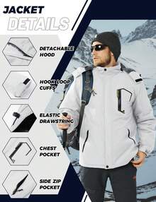 KEFITEVD Men's Winter Skiing Jackets Water Resistant Fleece Coats Insulated Thermal Snowboard Jacket Parka Raincoat With Hood - White - View 3