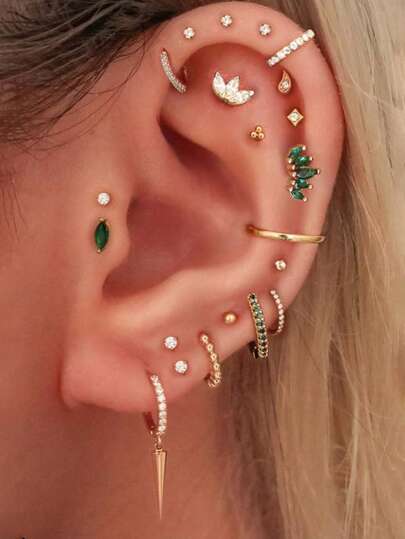 21 件/套优雅立方氧化锆耳环套装，带多个穿孔，耳钉，时尚铜饰品，适合女性日常佩戴、约会、派对、节日，是送给朋友和家人的礼物