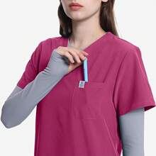 World Scrubs For Women Set - Stretch Scrub Top & Pants With 8 Pockets, Yoga Waistband, Anti Wrinkle, Slim Fit - Hot Pink - View 4