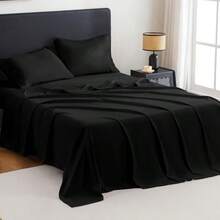 MCO Breathable Bed Sheets Set - Rayon Derived From Bamboo Sheets - Cool Bedding Set With 16" Deep Pocket (4 Pcs, King, Black) - Đen01 - Xem 1