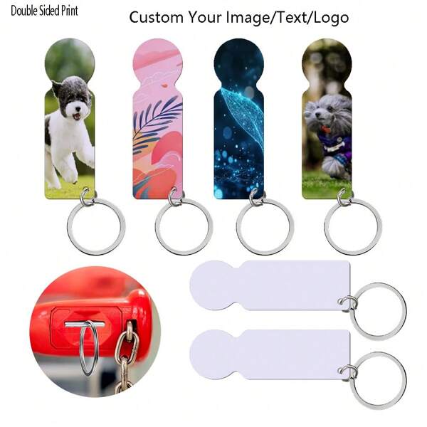 6Pcs/12Pcs Customized Aluminum Shopping Cart Token Key Chain, DIY Double-Sided Printed Picture & Text Metal Keychain Decor Pendant