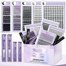 Lash Clusters Kit 1010Pcs 5-Panel Eyelash Curler Set Multiple Styles Mixed Length Eyelash Curler Set Comes With 2 Lash Bond And Seal 2 Lash Removers 1 Tweezer For DIY Eyelash Curler Sets At Home(8-18mm) - 黑色 - 查看 1