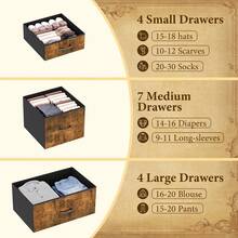 Chest Of Drawers, Sideboard With 15 Fabric Drawers, Chest Of Drawers For Bedroom, Living Room, Hallway, Storage Unit With Fabric, Sturdy Metal Frame, Wooden Tabletop