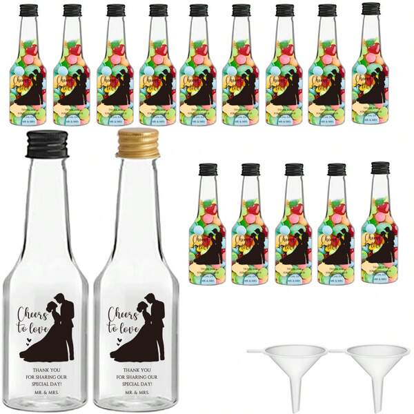 24pcs/1pc Mini Liquor Bottles Plastic 100ml Empty Spirit Bottles With Screw Caps Liquid Funnel For Easy Pouring Filling,Suitable For Storing Candies, Alcoholic Beverages, Juices, Etc, Ideal For Weddings Parties Back To School Season, Picnicking, Outdoor Activities