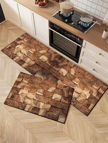1pc Brown Wood Grain Pattern Kitchen Mat Made Of Diatomaceous Earth, Cushioned Anti-Fatigue Durable Soft Rubber Backing, Suitable For Kitchen, Bathroom, Entryway, Laundry Room, Customizable Size