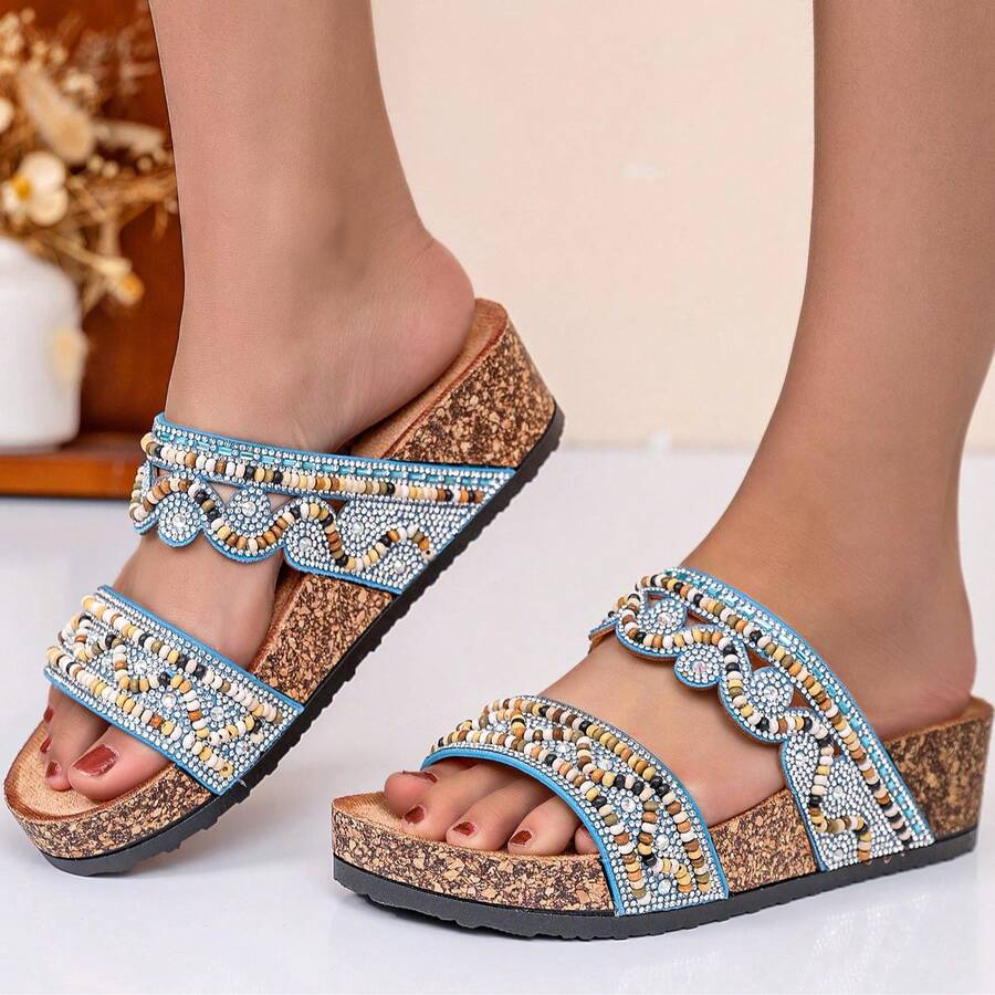 Fashion Wedge Slippers Sandals For Women - Blue - View 1