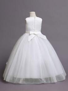 Flower Girl Dress Lace Bridesmaid Dress Kid Wedding Ball Gown Toddler Princess Pageant Evening Dresses - trắng - Xem 4