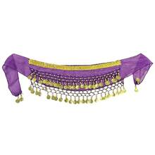 1 件闪光硬币肚皮舞臀巾彩色可调节硬币铃铛腰带舞蹈服装手工串珠铃铛表演配饰学校舞蹈臀巾女童