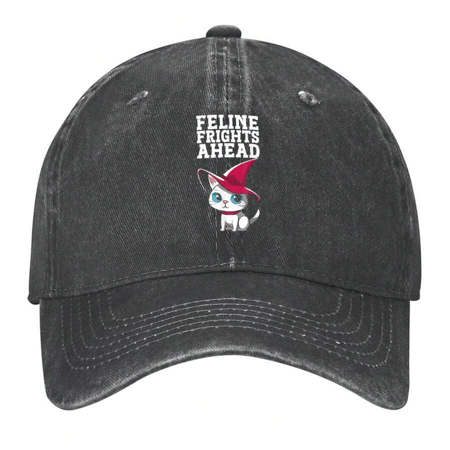 Printed Halloween Design Denim Baseball Cap - Adjustable Washed Cotton Dad Hat - Breathable, Lightweight & Durable - Unisex Outdoor Sports & Casual Wear - A - 查看 1