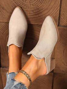 Women's Casual Mules High Heel Pointed Toe Slip-On Shoes - Beige - View 3