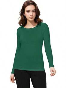 Women's Under Scrub Tee Crew Neck Long Sleeve-Shirt - 真獵人綠 - 查看 1