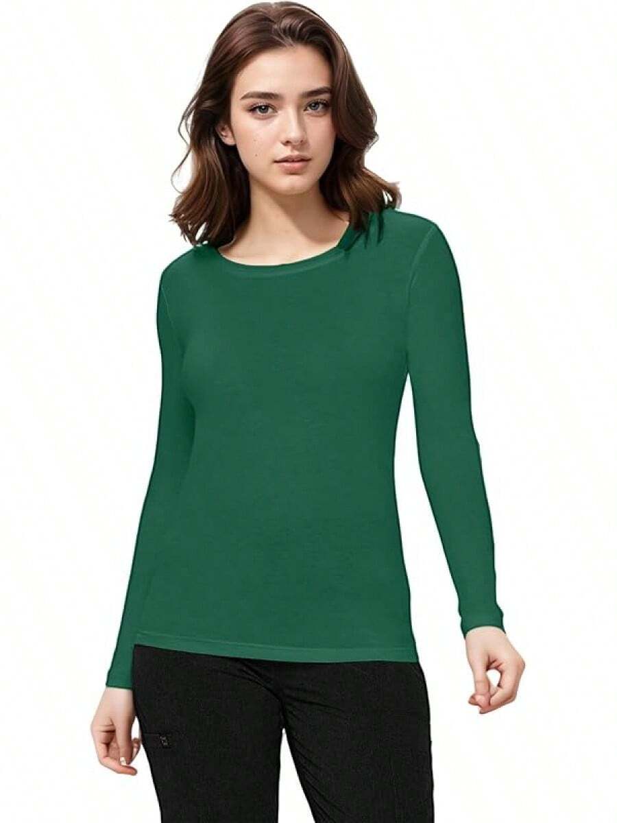 Women's Under Scrub Tee Crew Neck Long Sleeve-Shirt - 真獵人綠 - 查看 1