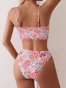 Swim Mod 2026 Spring/Summer Women's Halter Ditsy Floral Backless Sexy Vacation Side Bikini Swimsuit 2-Piece Set - Multicolor - View 4